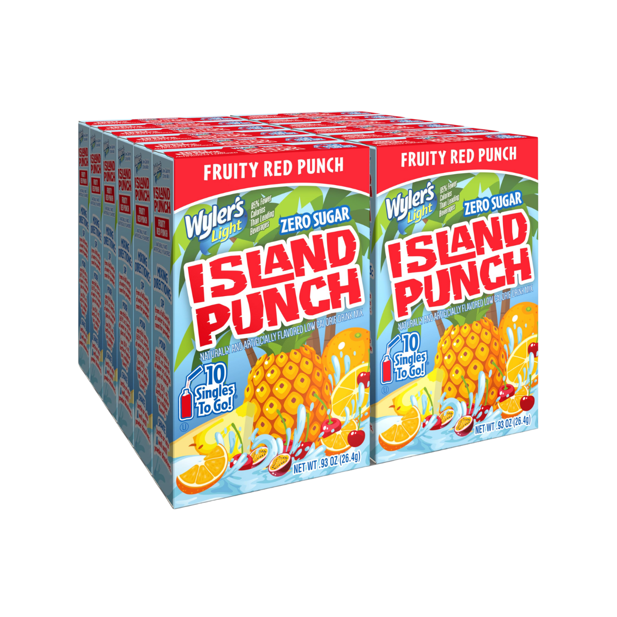 Wyler's Light Island Punch Singles To Go, Water Drink Mix, Fruity Red Punch, 10 Count, Pack Of 12 (120 Single Servings)