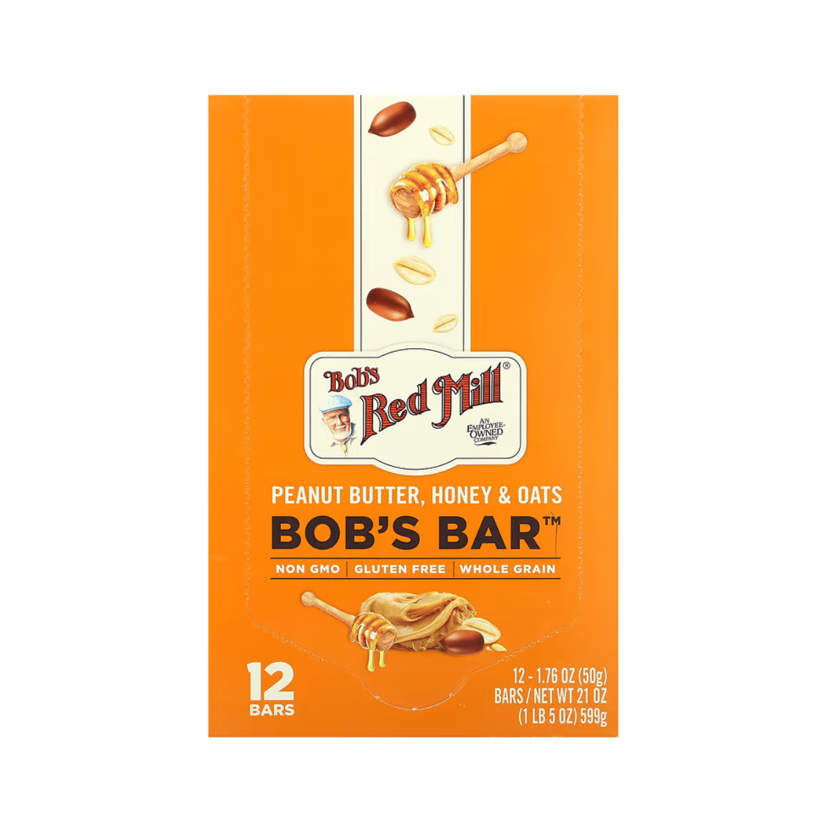 Bob's Red Mill, Peanut Butter Honey And Oats Bar, Case Of 12, 1.76 oz