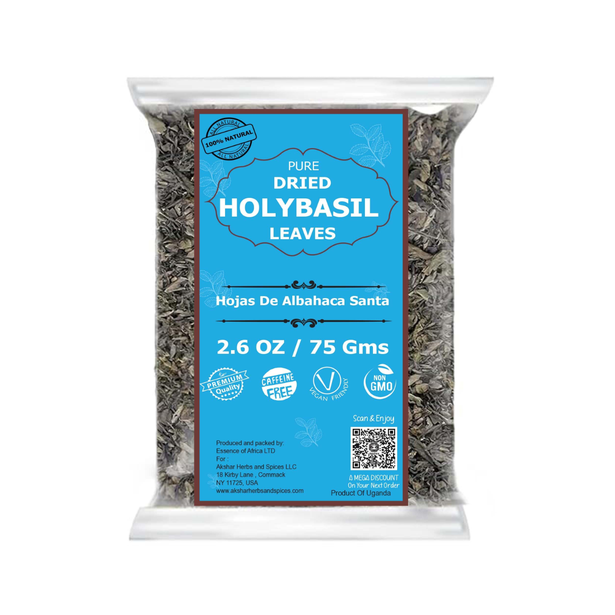 Akshit Natural Dried Tulsi Holy Basil Leaves- Great for Tea, Seasoning Dishes, Extracts - Gluten Free - Case of 5- 13 oz