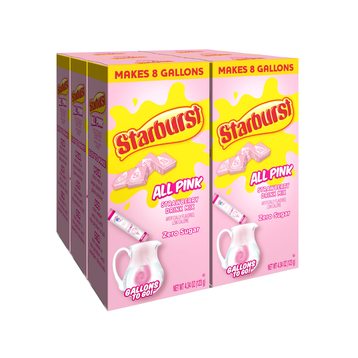 Starburst Gallons To Go Powdered Drink Mix, 8-Count Box (6 Pack), All Pink Strawberry - Low Calorie and Zero Sugar Drink Mix, Each Stick Makes 1 Gallon-Sized Pitcher