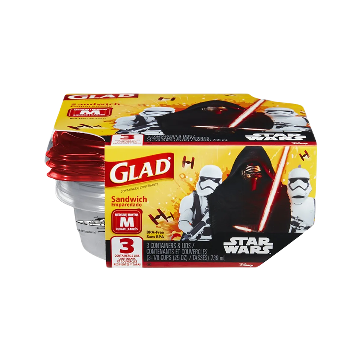 Glad Sandwich Containers Lids Star Wars M 3/ct 739ml