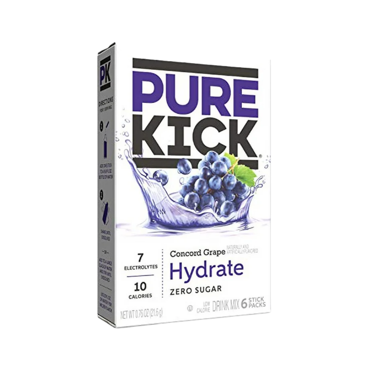 PURE KICK Hydration Singles to Go Drink Mix, Concord Grape, Includes 12 Boxes with 6 Packets in Each Box, 72 Total Packets