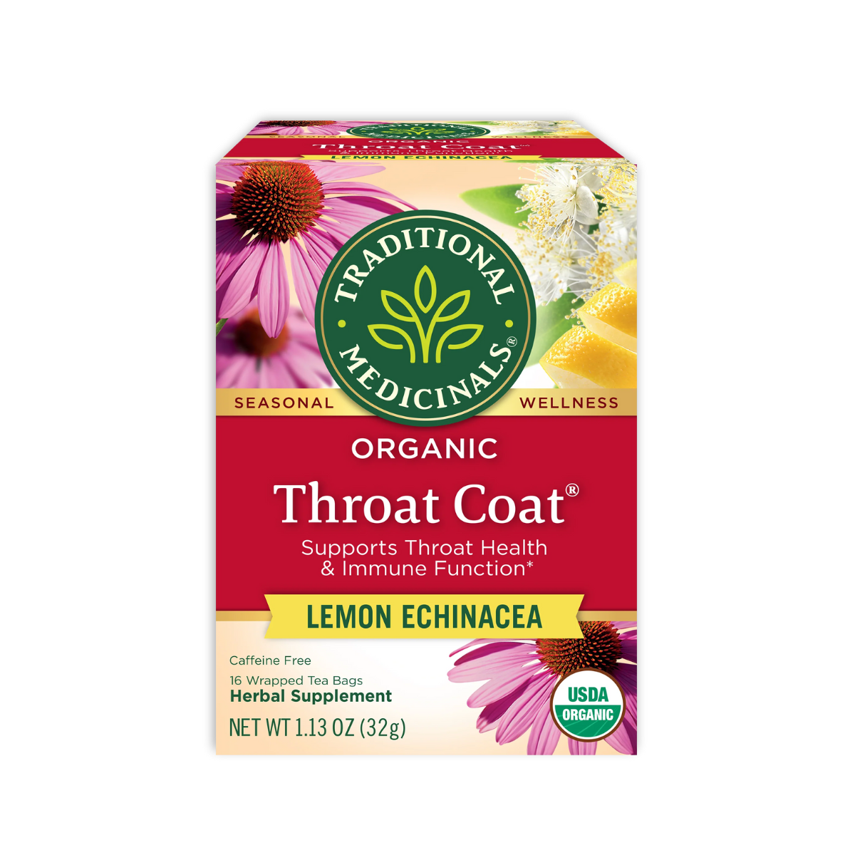 Traditional Medicinals Organic Throat Coat Lemon Echinacea Tea 16 count