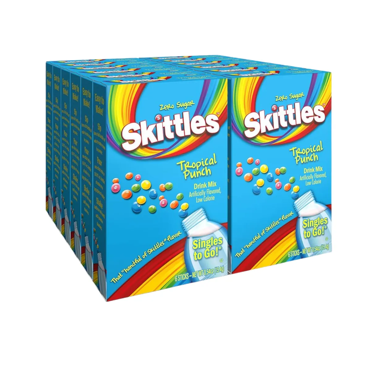 Skittles Tropical Punch Singles to Go Powdered Drink Mix, Zero Sugar, Low Calorie, Includes 12 boxes, 6 Servings per Box, 72 Total Servings,6 Count (Pack of 12)
