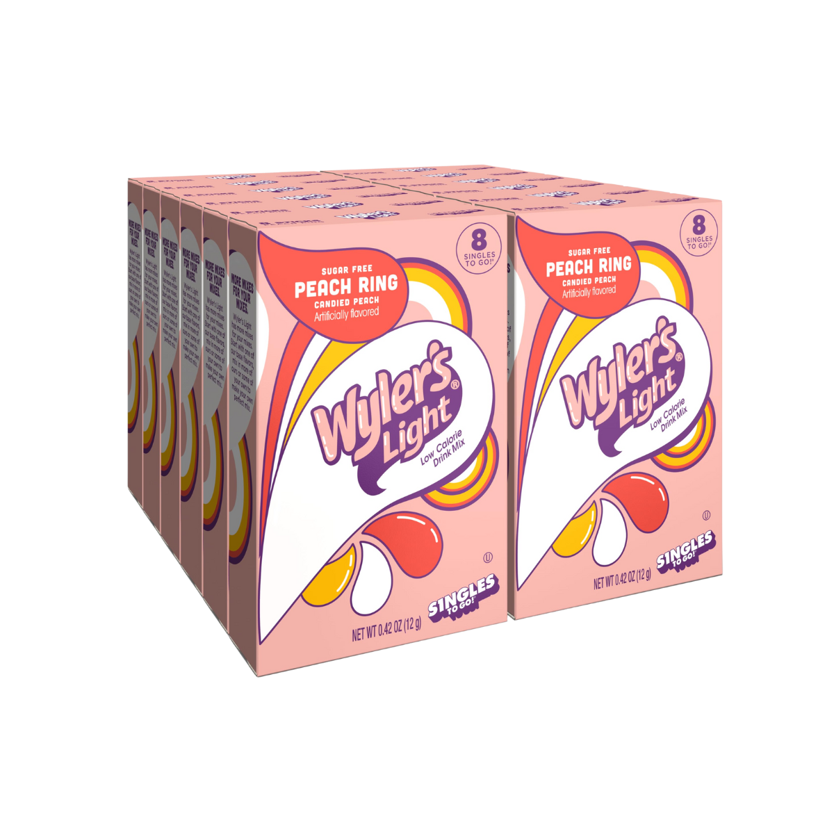 Wyler's Light Singles To Go Powder Packets, Water Drink Mix, Watertok Peach Ring, 96 Servings, 8 Count x Pack of 12