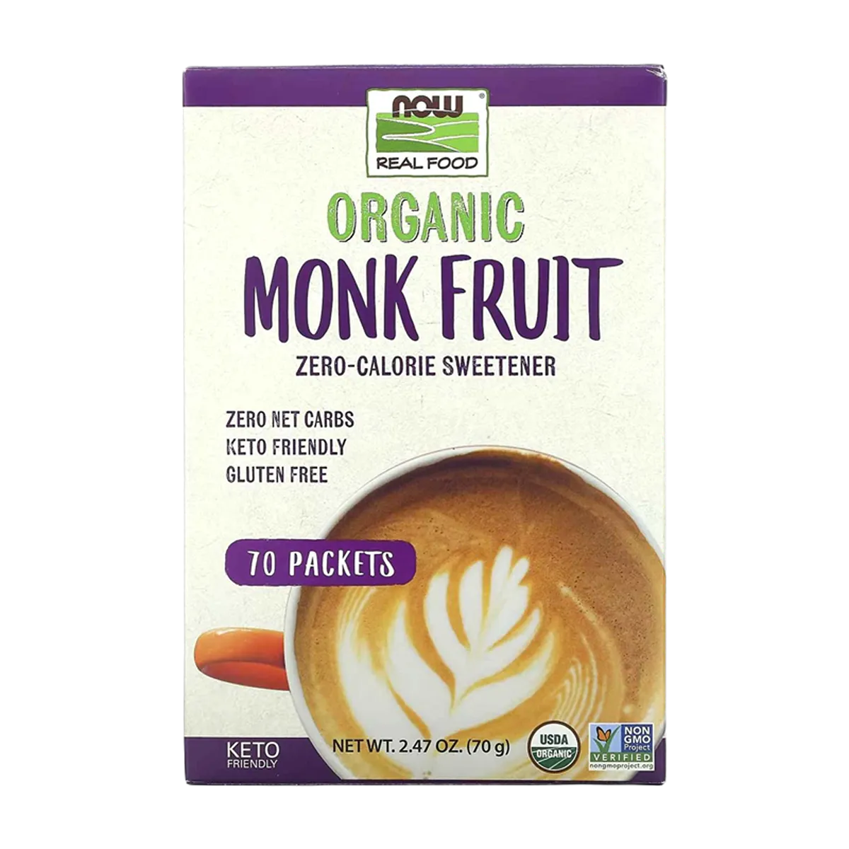 Now Organic Monk Fruit Zero Calorie Sweetener 70 Pkt 2.47oz