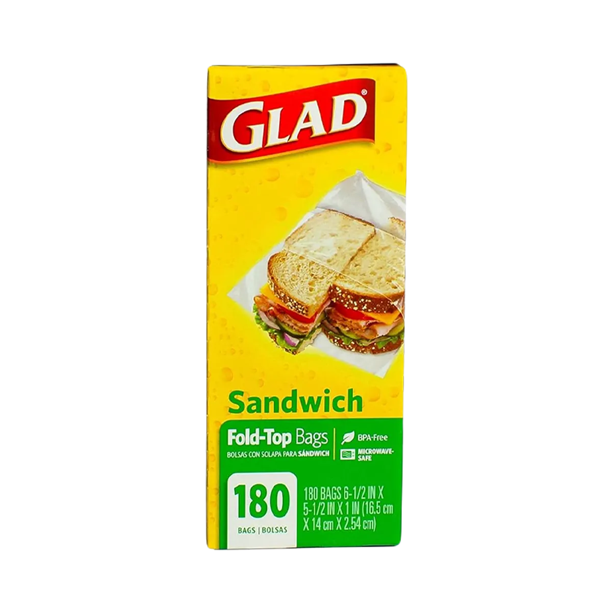 Glad Food Storage Bags (C180,Fold Top, Sandwich Bags,16.5cmx14.0cmx2)