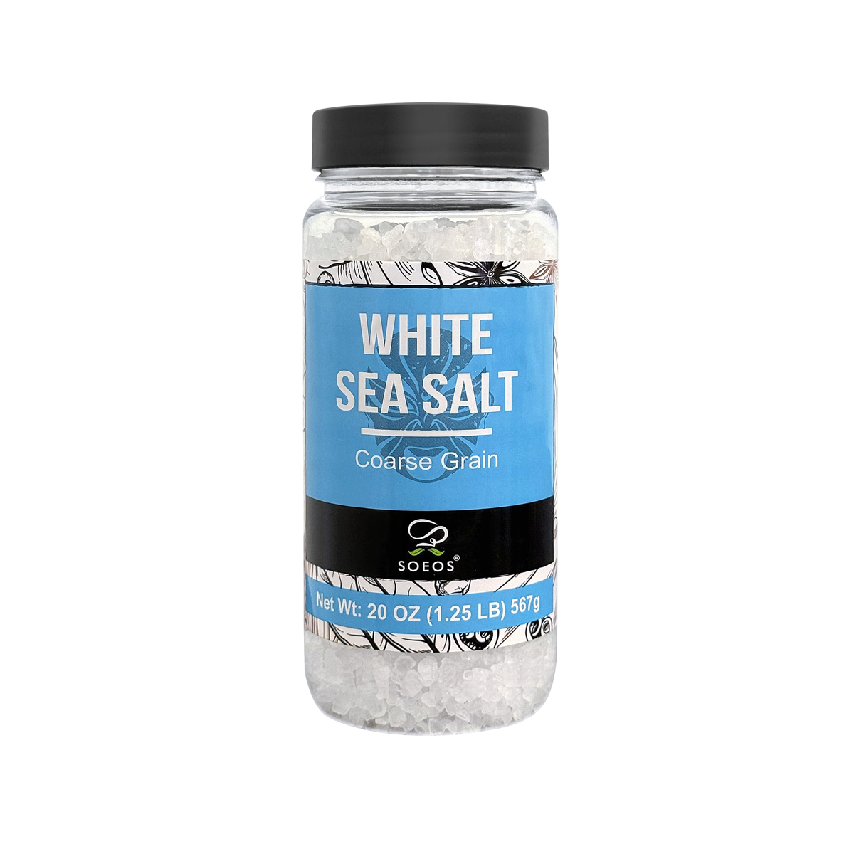 Soeos White Sea Salt - Fine Grain - Case of 24 - 20 oz -  (1.25 Pound)