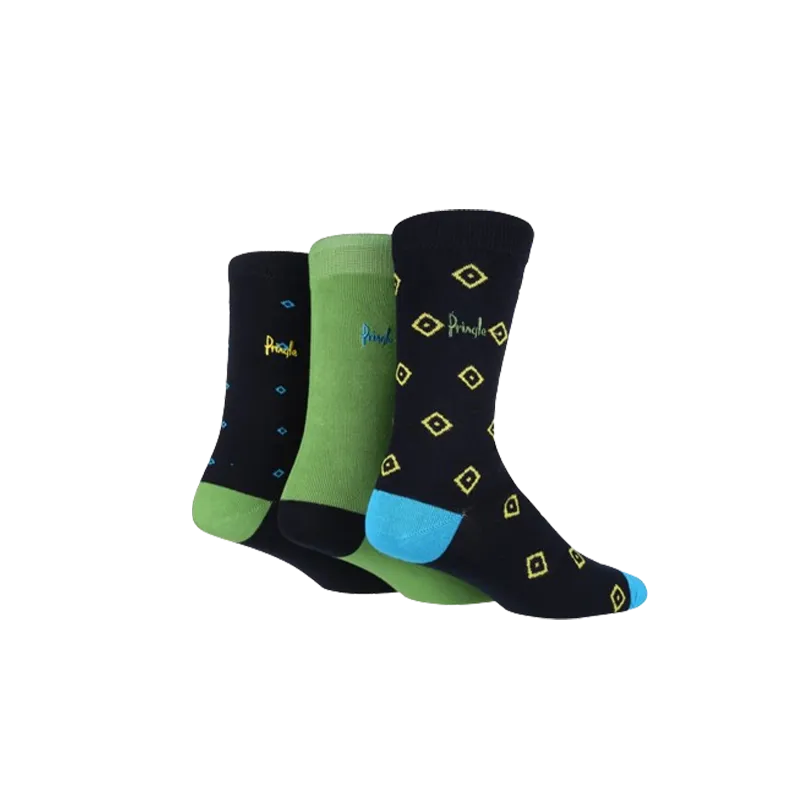Mens 3 Pair Pringle Bamboo Crew Boot Socks Mix Colour