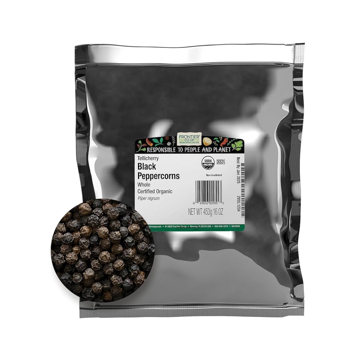 Frontier Nat Prod Co-op, Peppercorns Whole Black Single Bulk Item, 1 Each, 1 lb