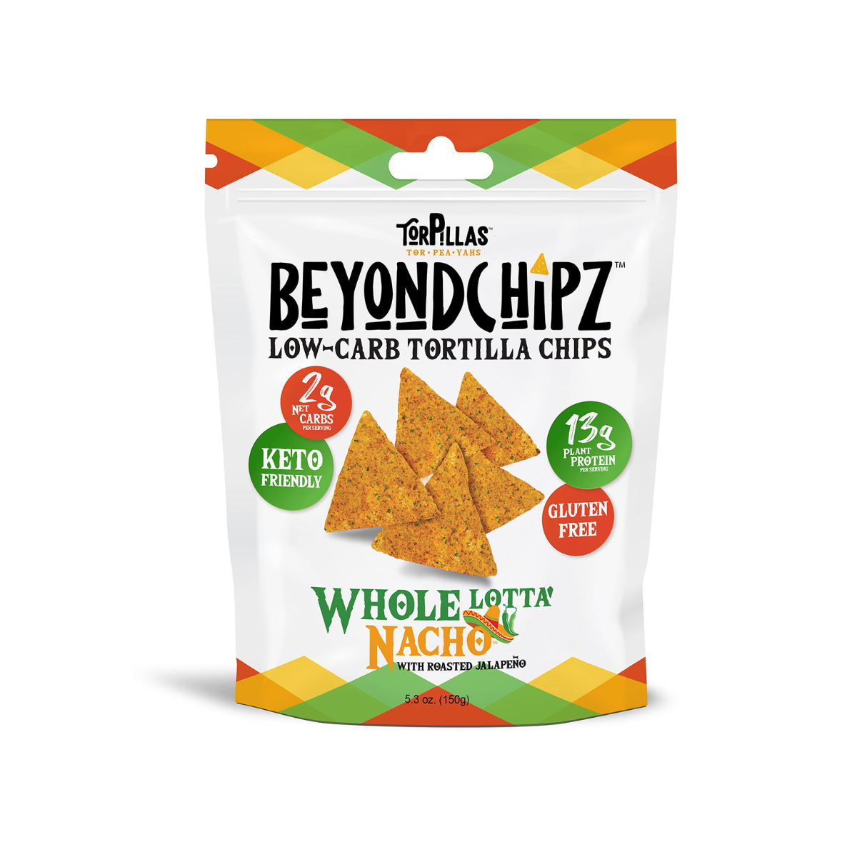 BeyondChipz Low Carb Tortilla Chips - Whole Lotta' Nacho - Case of 12 - 5.3 oz