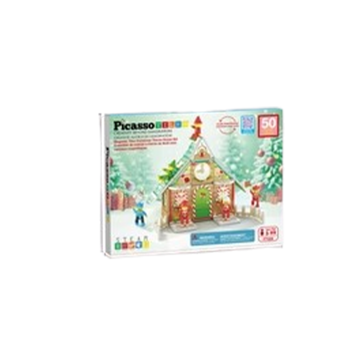 PicassoTiles Christmas Cottage Magnetic Tiles Toy with Character Action Figures - 50 Pieces