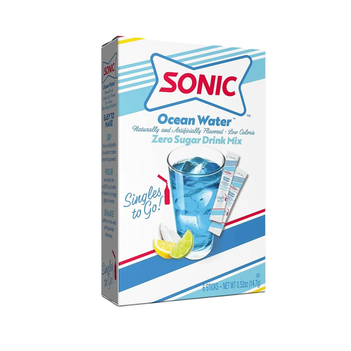 Sonic Singles To Go Powdered Drink Mix, Ocean Water, 6 Sticks Per Box, 12 Boxes (72 Sticks Total)