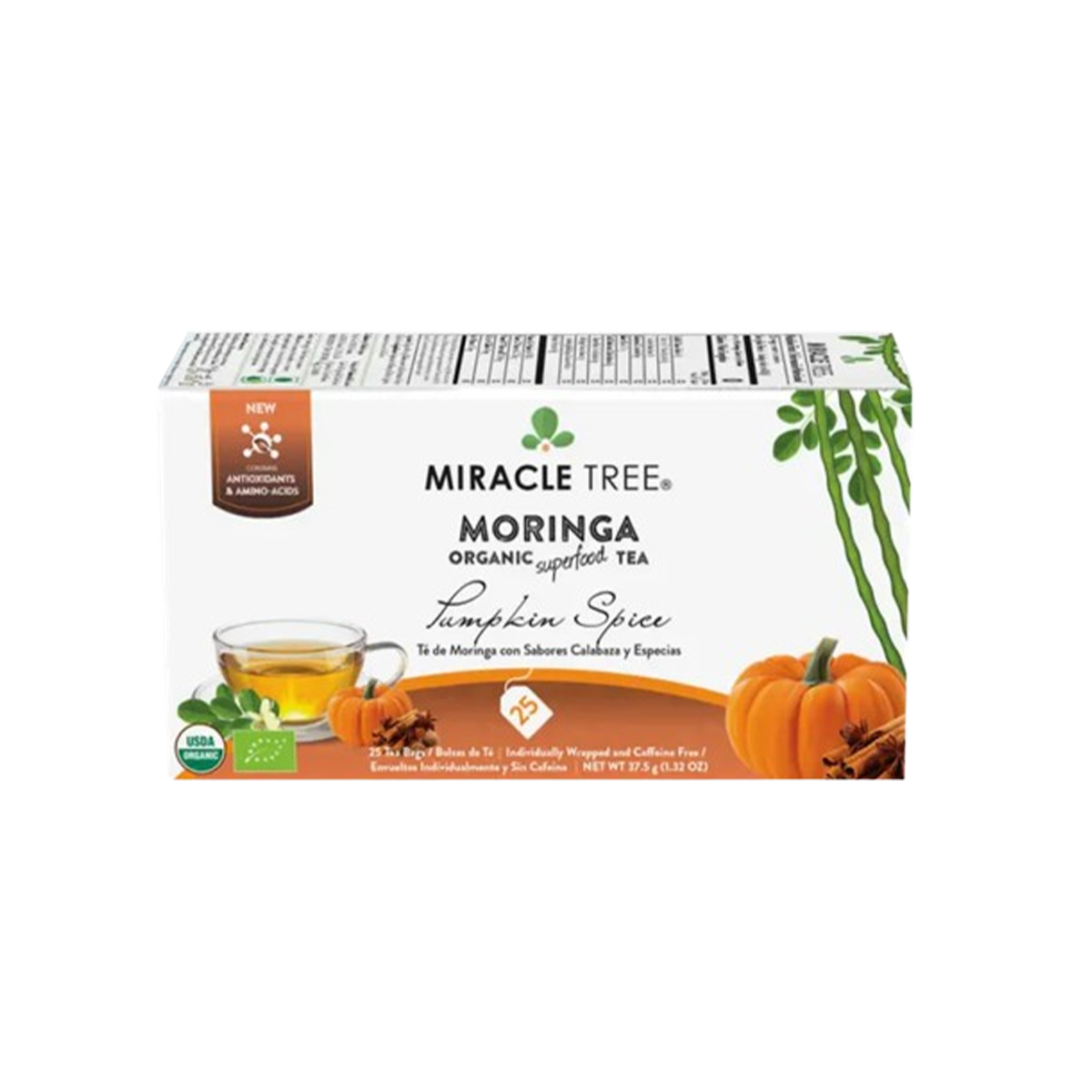 Miracle Tree - Organic Moringa Tea - Pumpkin Spice - Case of 6 - 25 Count