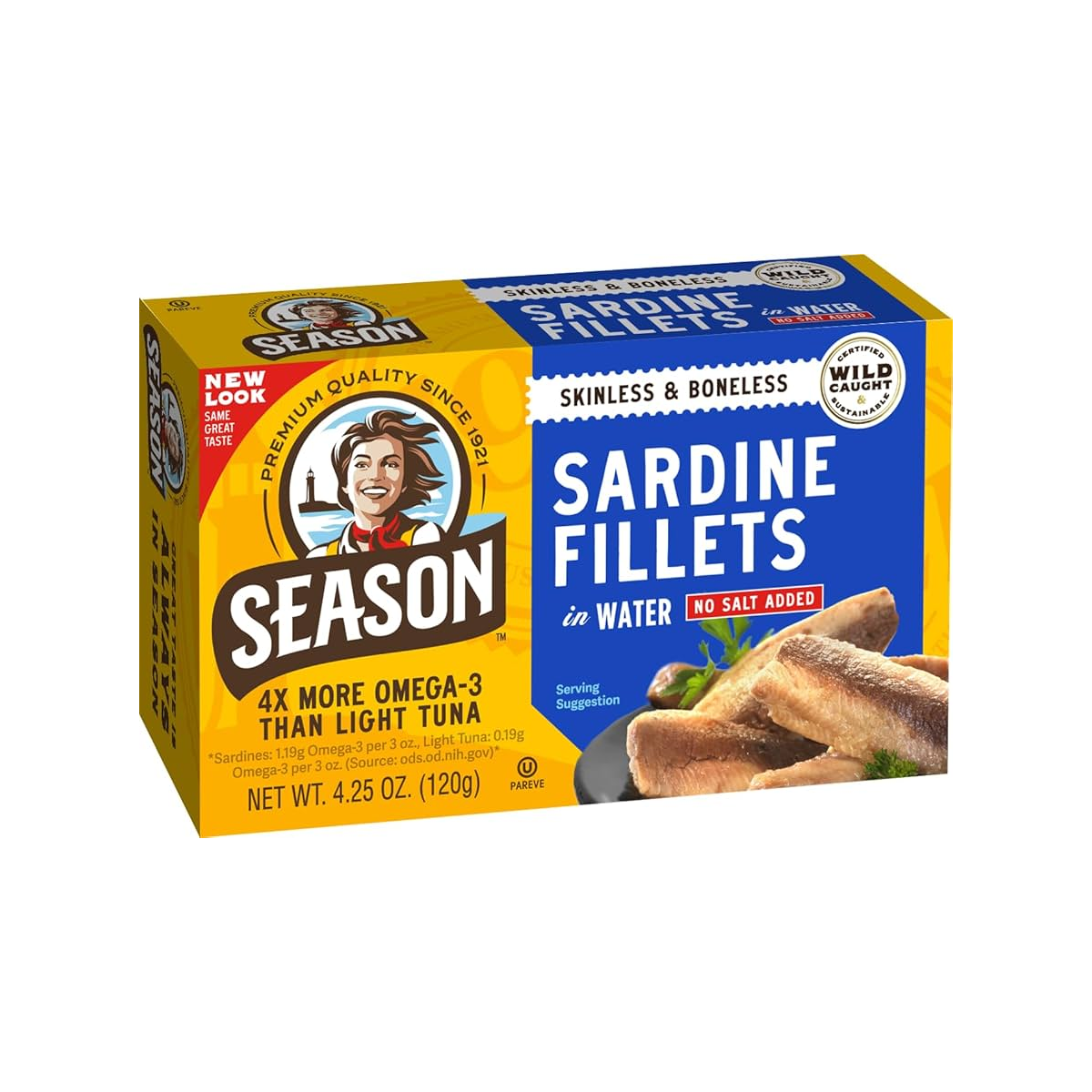 Season, Sardines Skinless & Boneless In Water, Case Of 12, 3.75 oz