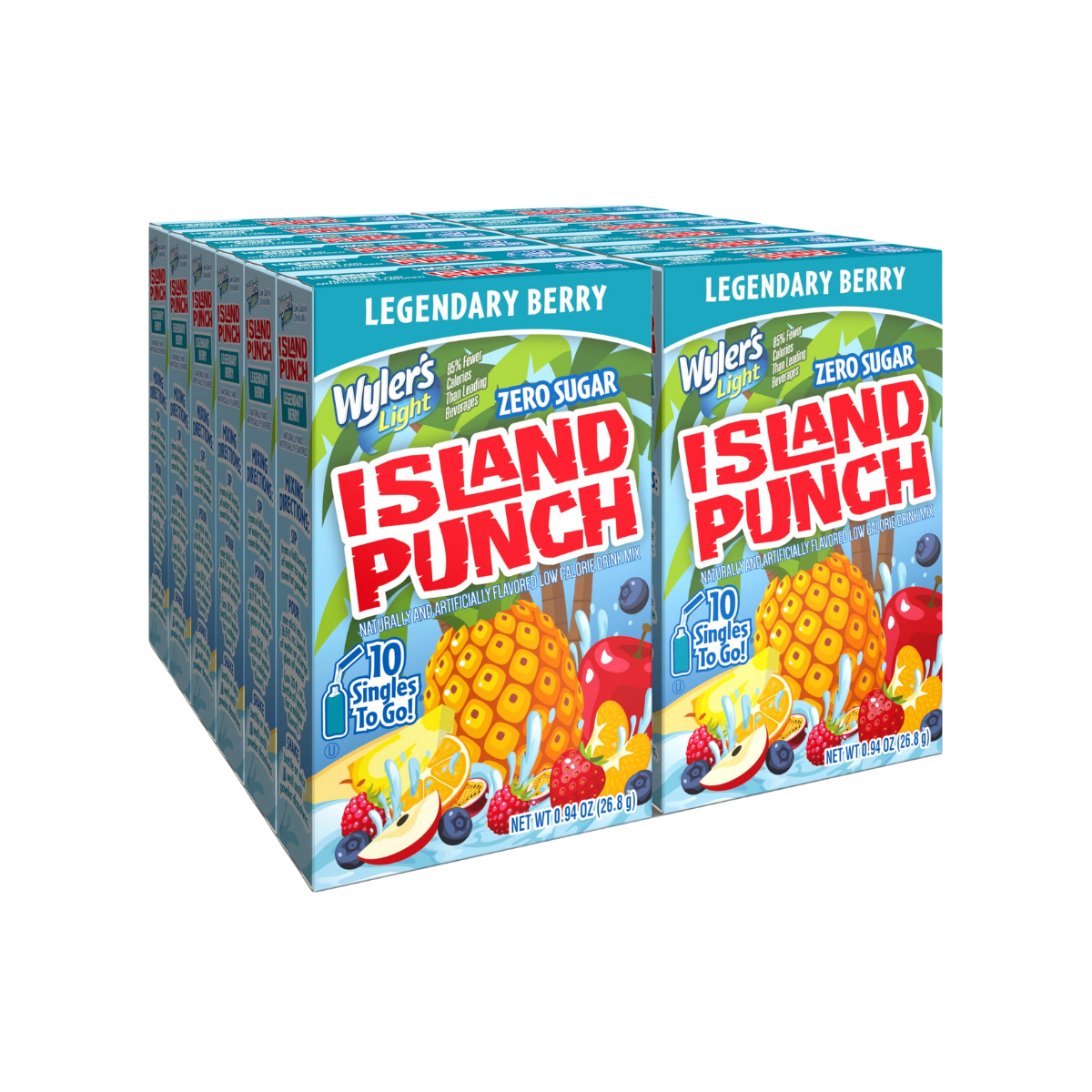 Wyler’s Light Island Punch Singles To Go, Legendary Berry, 10-Count per Box (12 Pack) – Low Calorie Powdered Drink Mixes, Caffeine Free, Gluten Free, and Zero Sugar