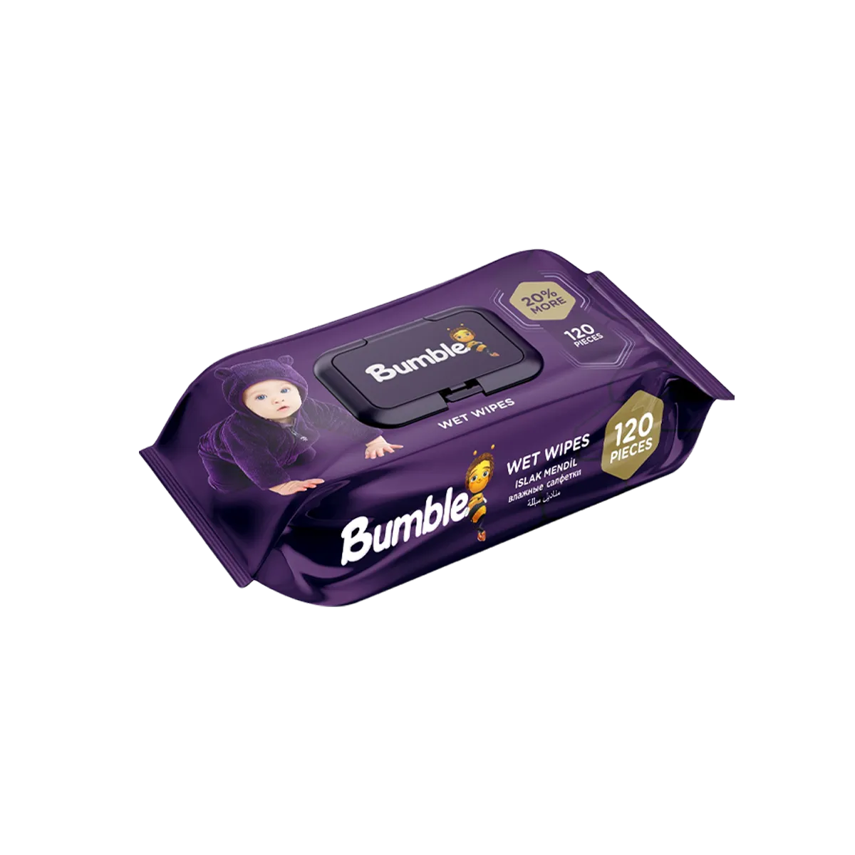 Bumble Wet Wipes Purple 120Pcs