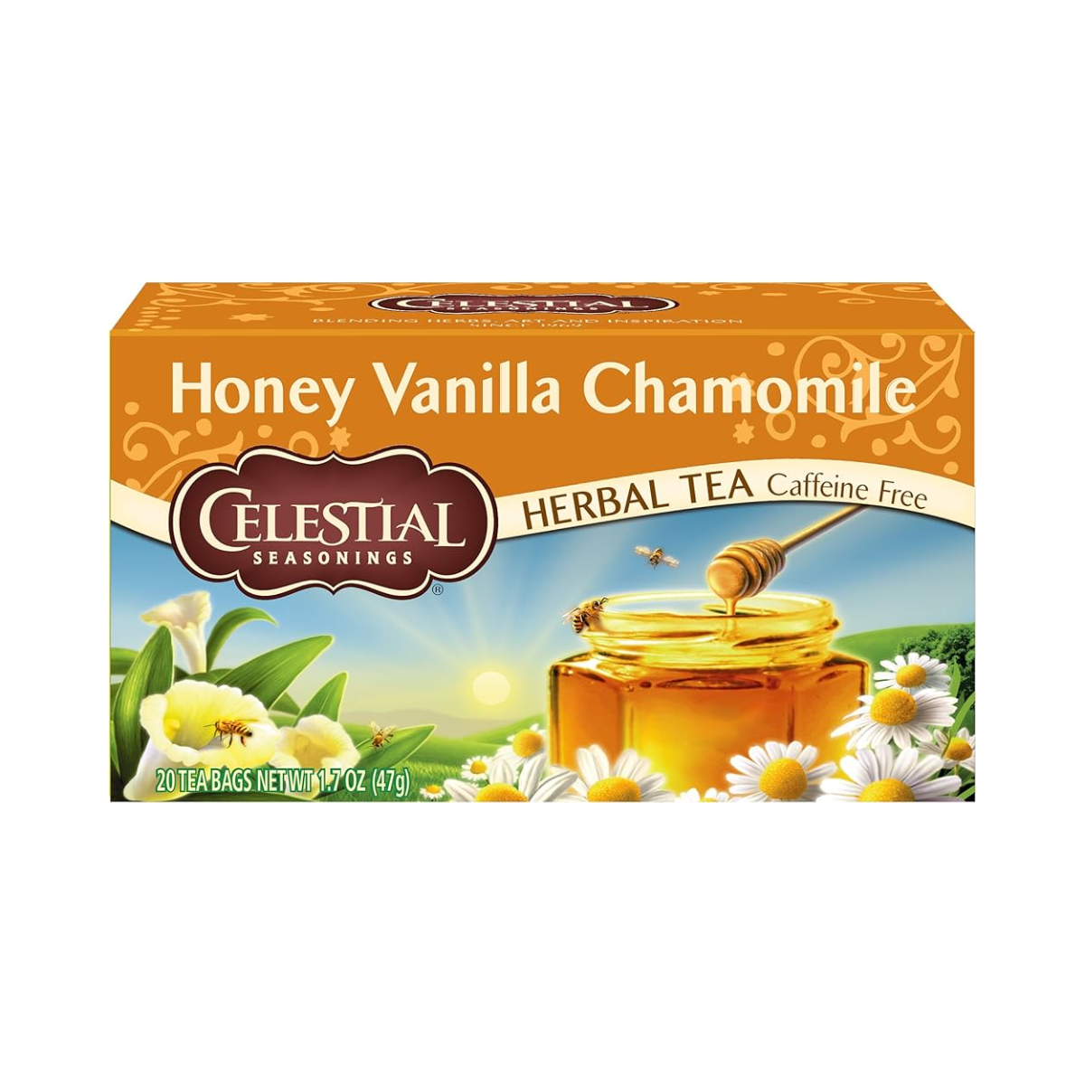 Celestial Seasonings, Herbal Tea Honey Vanilla Chamomile 20 Tea Bags, Case Of 6, 20 bag