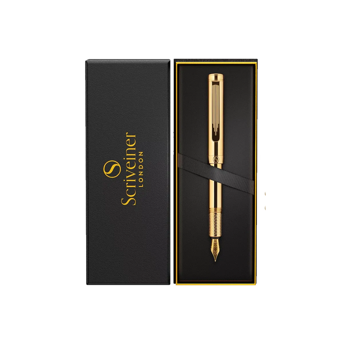 Scriveiner Black Lacquer Fountain Pen -  Stunning Luxury Pen with 24K Gold 18K