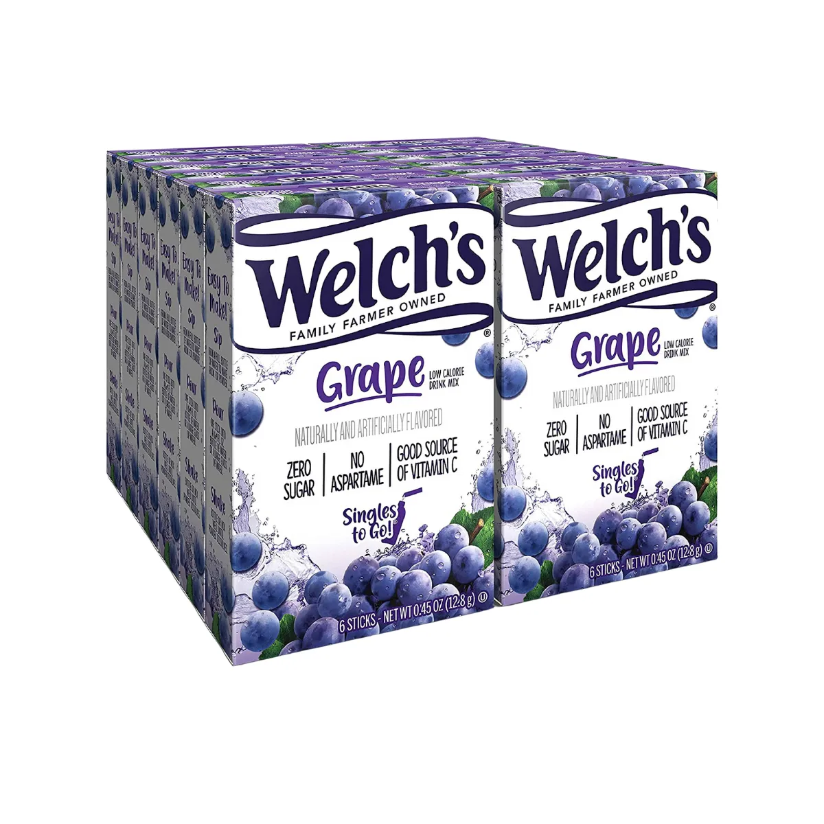 Welch's Singles To Go Water Drink Mix - Grape Powder Stick Packets (12 Boxes with 6 Packets Each - 72 Total Servings)