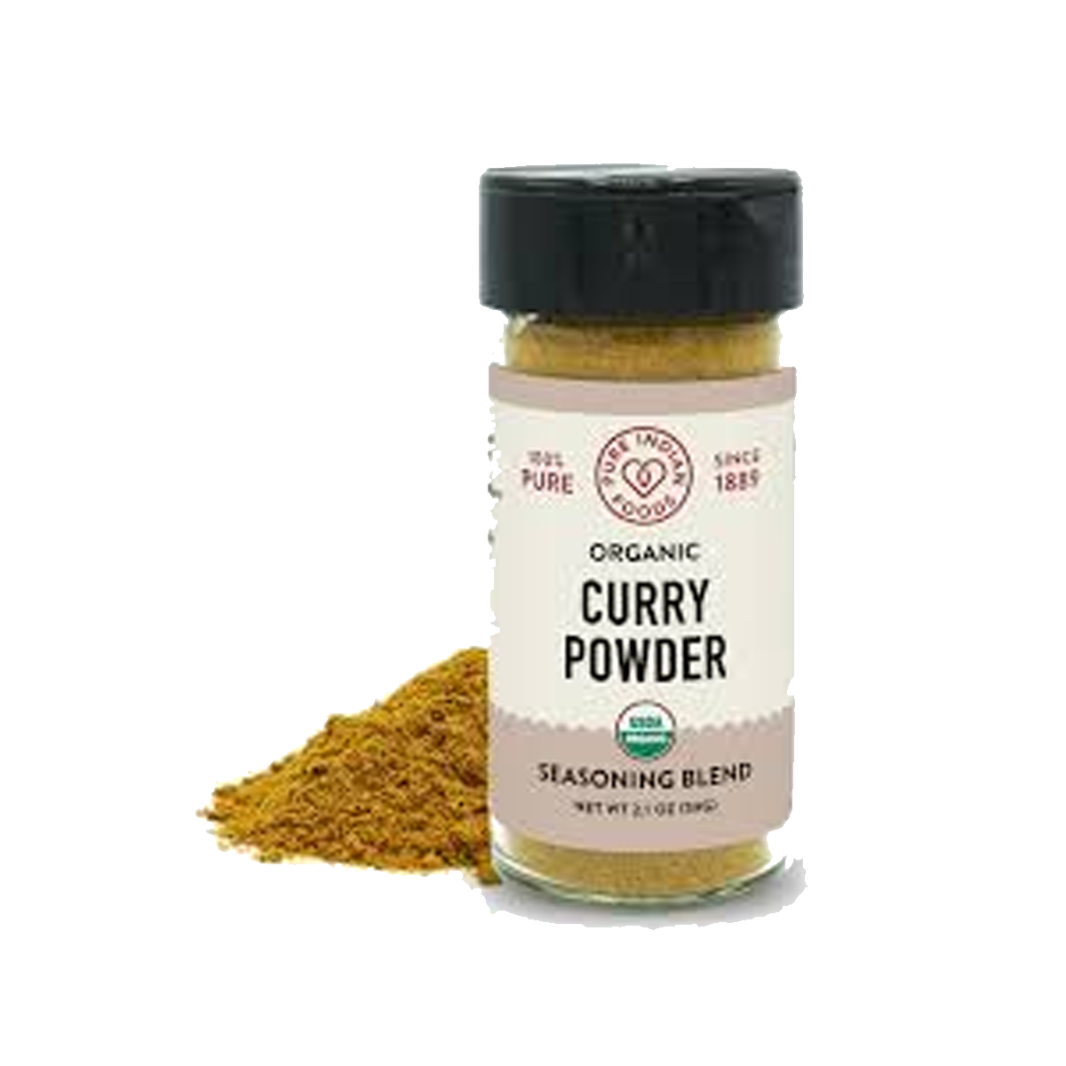Pure Indian Foods Curry Powder, Certified Organic - Seasoning Blend Glass Jar - Case of 12 - 2.1 oz