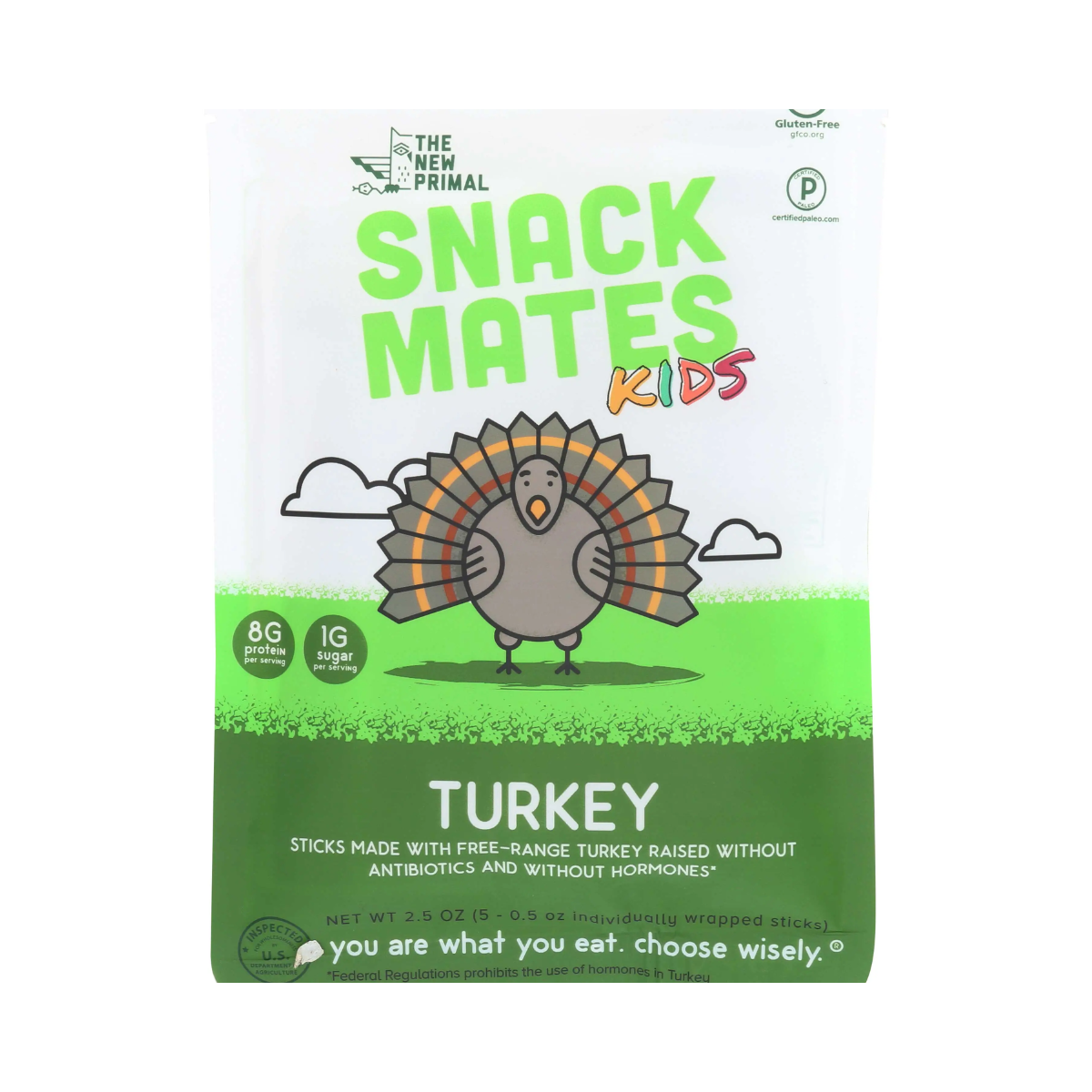 The New Primal, Snack Mates Kids Turkey Sticks, Case Of 8, 2.5 oz