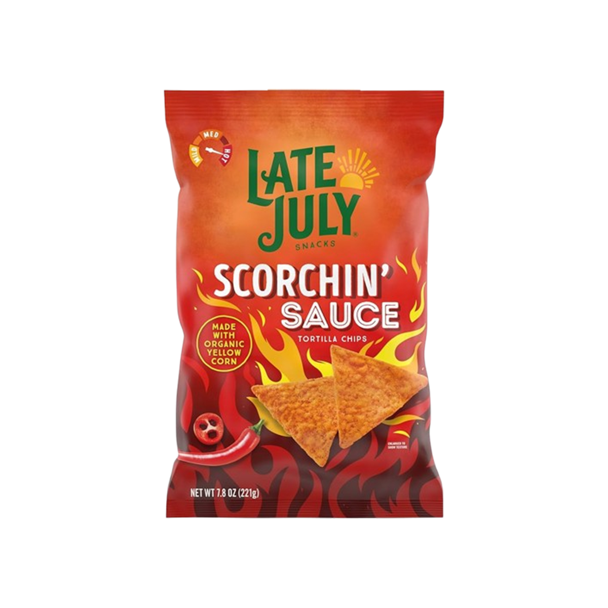 Late July Snacks, Scorchin' Sauce Tortilla Chips, Case Of 12, 7.8 oz
