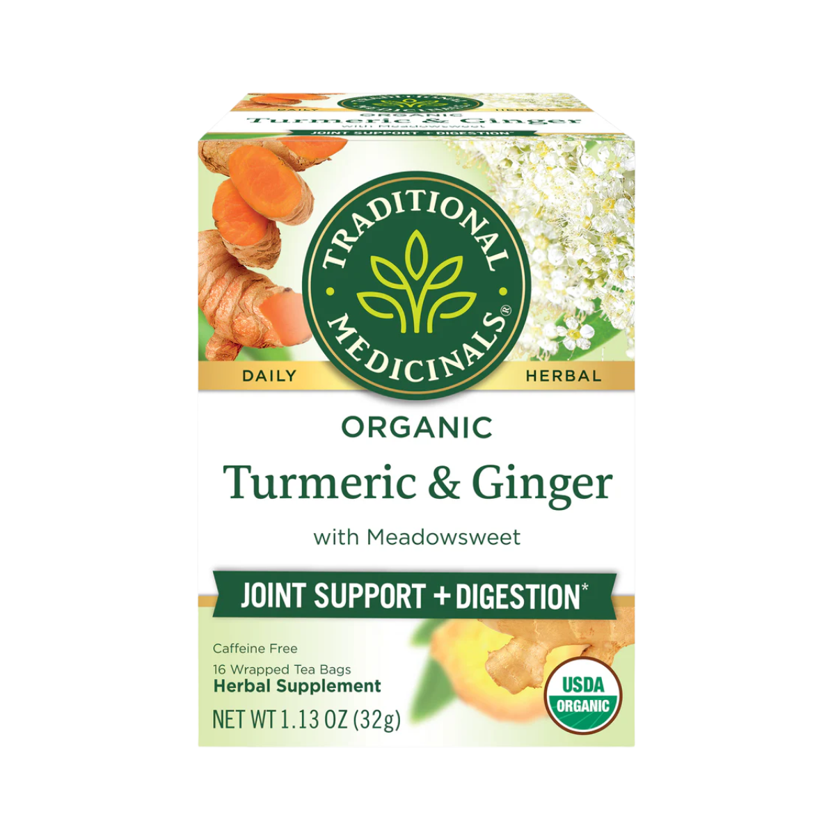 Traditional Medicinals Organic Turmeric & Ginger with Meadowsweet Tea 16 count