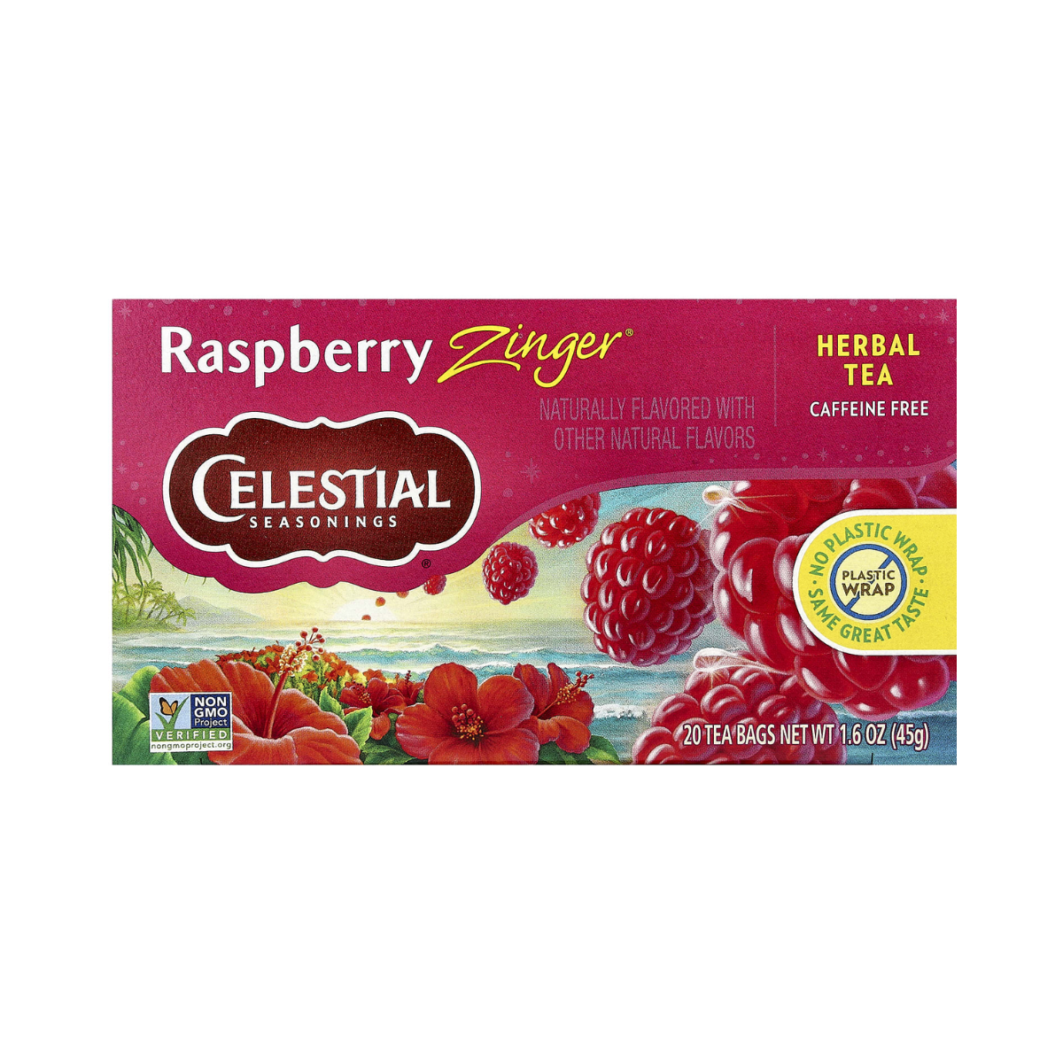Celestial Seasonings, Herbal Tea Caffeine Free Raspberry Zinger 20 Tea Bags, Case Of 6, 20 bag