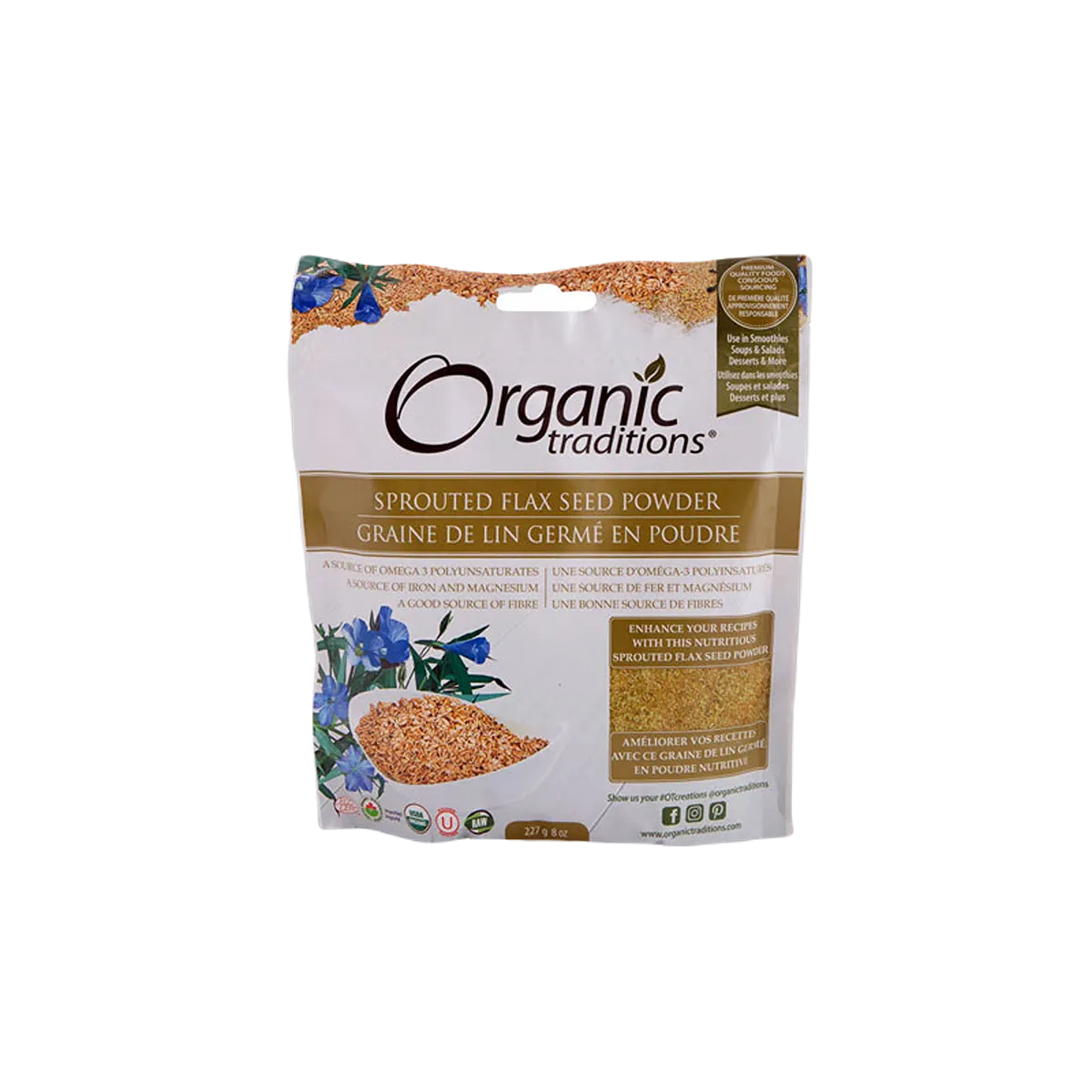 Organic Traditions Sprouted Flax Powder, 227g