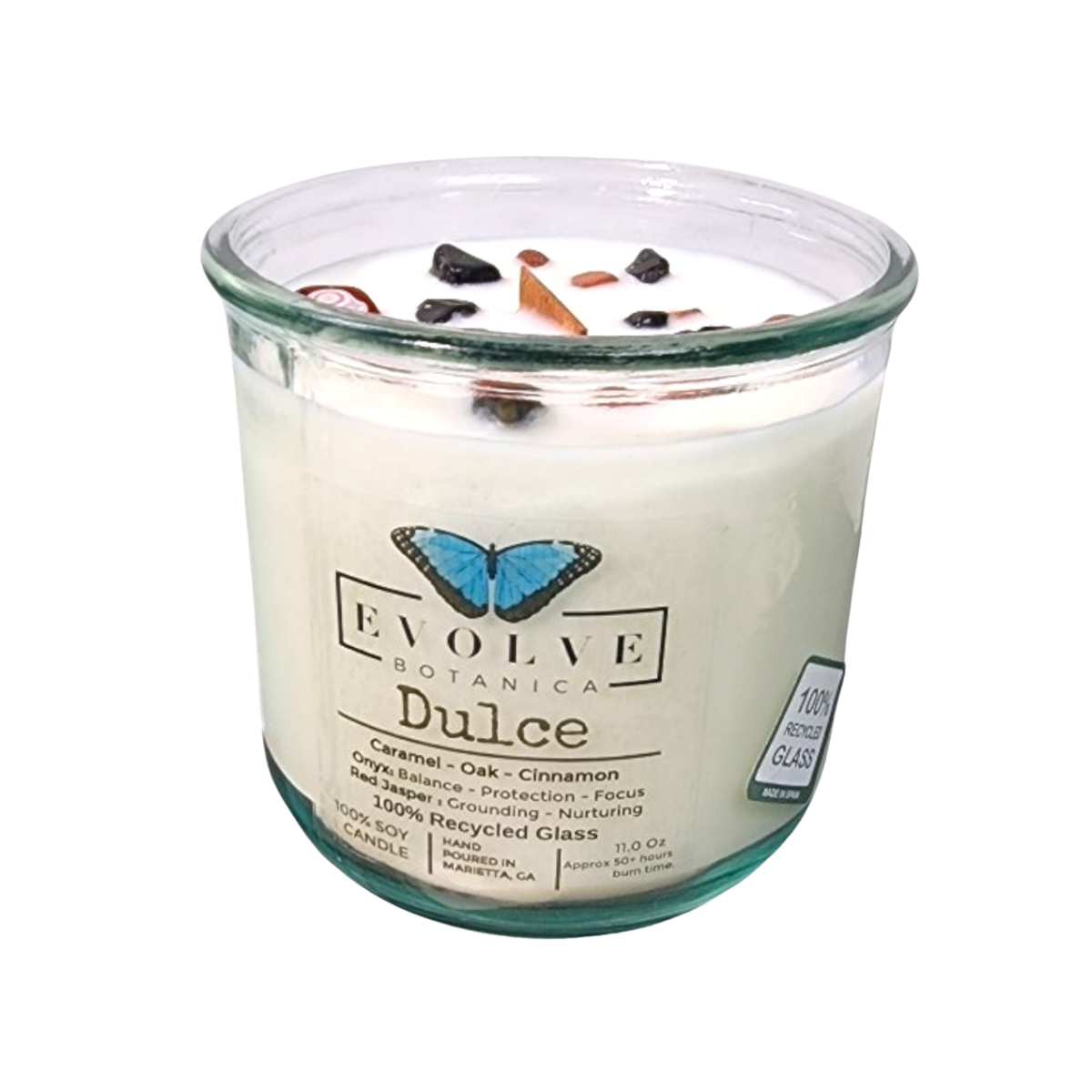 Evolve Botanica + Rocks Candle - Dulce (Wood Wick Red Jasper & Onyx Gemstone Soy Candle) + Case of 3 + 11 oz