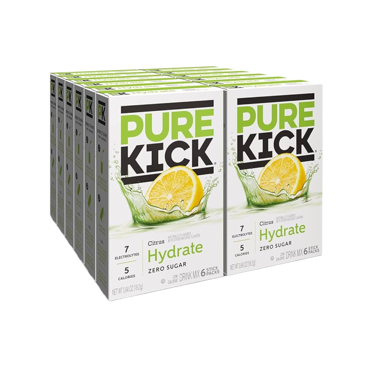 PURE KICK Hydration Singles To Go Drink Mix, Citrus, Includes 12 Boxes with 6 Packets in each Box, 72 Total Packets