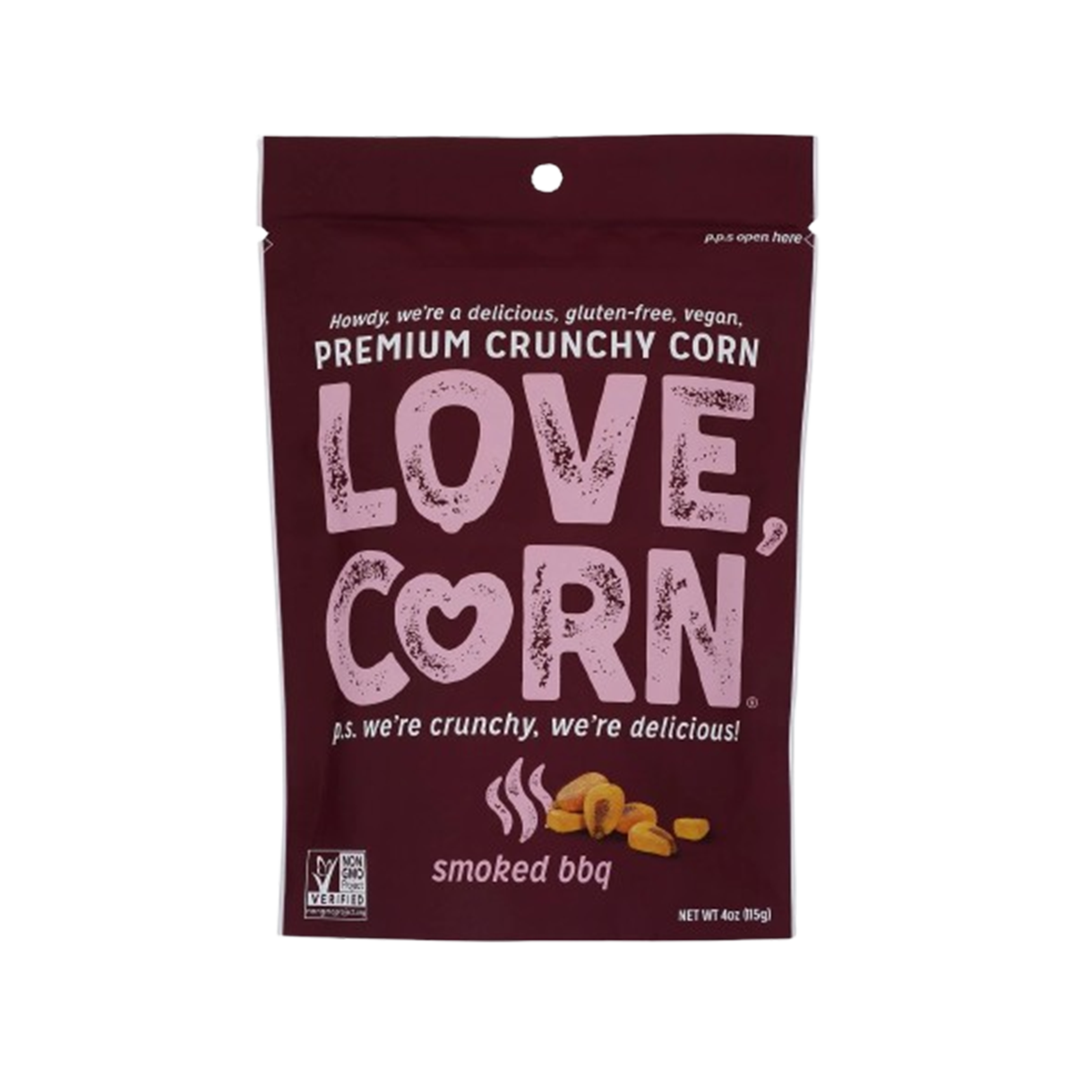 Love Corn, Smoked Bbq Roasted Crunchy Corn Snack, Case Of 12, 4 oz