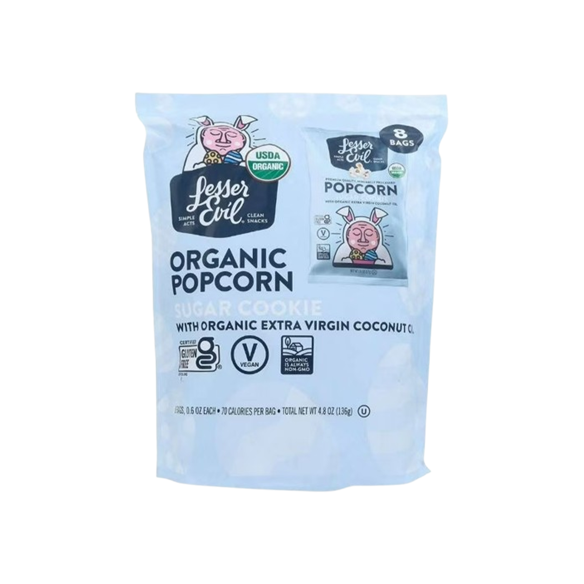 Lesser Evil, Organic Popcorn with Coconut Oil Sugar Cookie, Case Of 12, 8/.6 oz