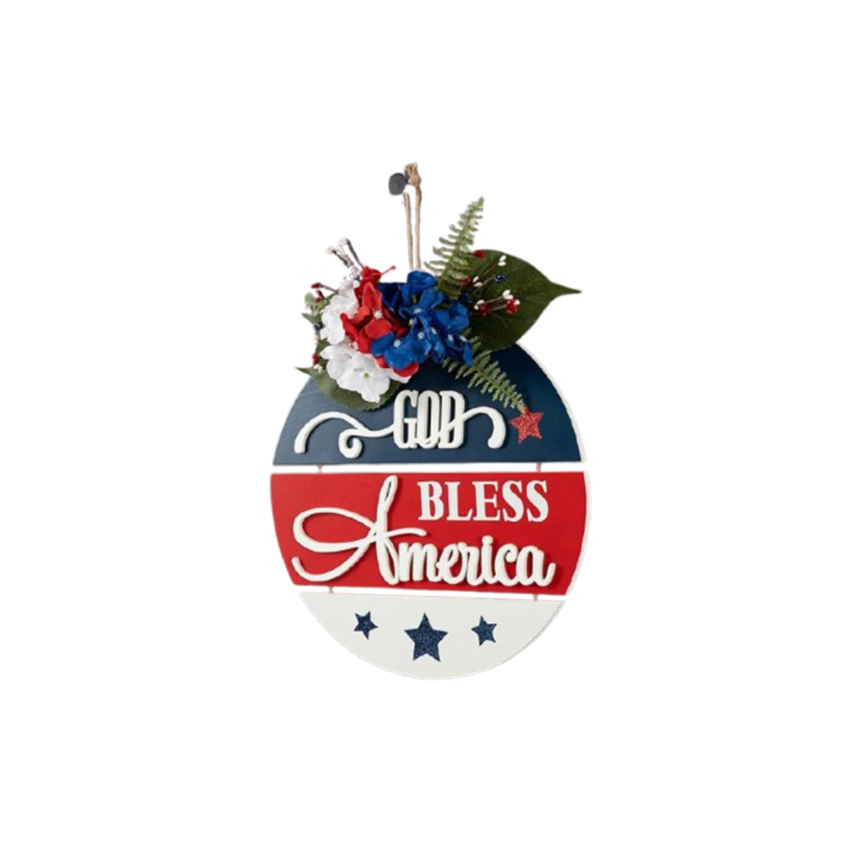 Imagine Design God Bless America Patriotic Dimensional Seasonal Door Hanger, 14"x14"x1/4"