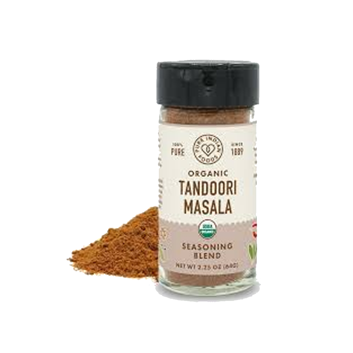 Pure Indian Foods Tandoori Masala, Certified Organic - Seasoning Blend Glass Jar - Case of 12 - 2.25 oz