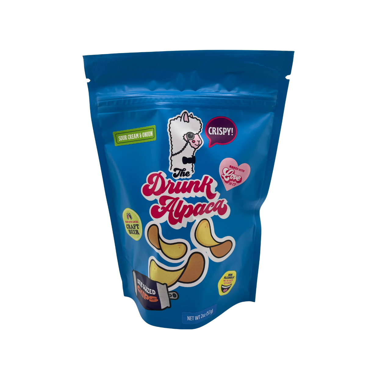The Drunk Alpaca Sour Cream and Onion Beer Glazed Potato Chips Case of 25 2oz