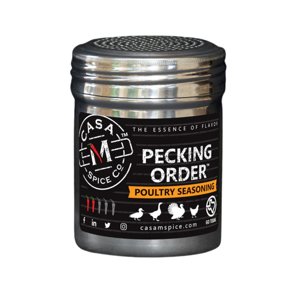 Casa M Spice Co Pecking Order Poultry Seasoning - Stainless Shaker - Case of 6 - 4.5 oz each