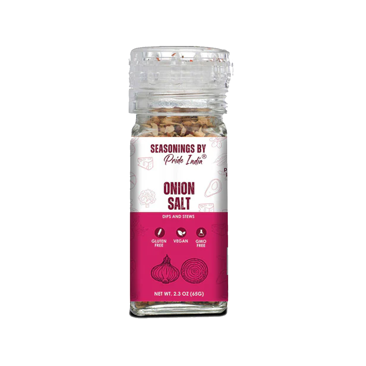 PRIDE OF INDIA Onion Salt w/ Grinder Cap - Case of 6 - 2.3 oz