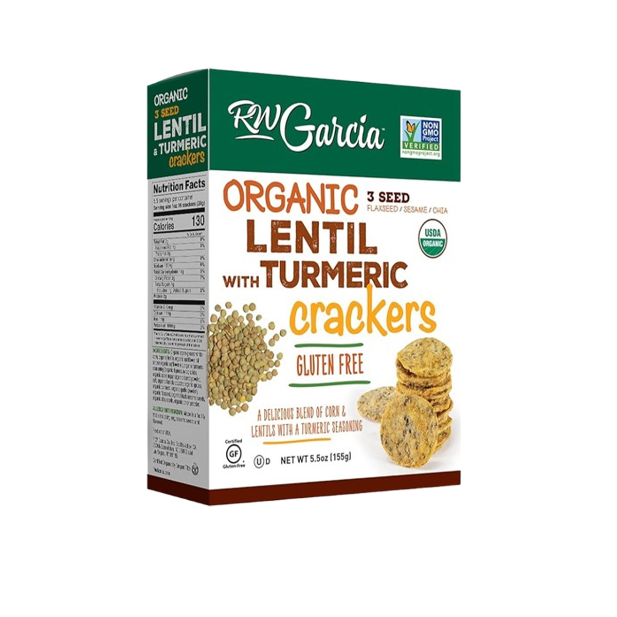 R.W. Garcia, Organic Lentil with Turmeric Gluten Free Crackers, Case Of 6, 5.5 oz