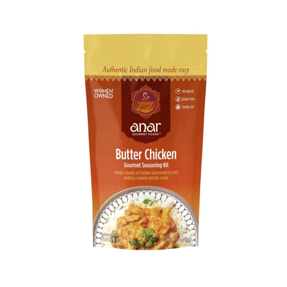 Anar Gourmet Foods Butter Chicken Gourmet Seasoning Kit | Family Size Case of 6 (1.4 oz)