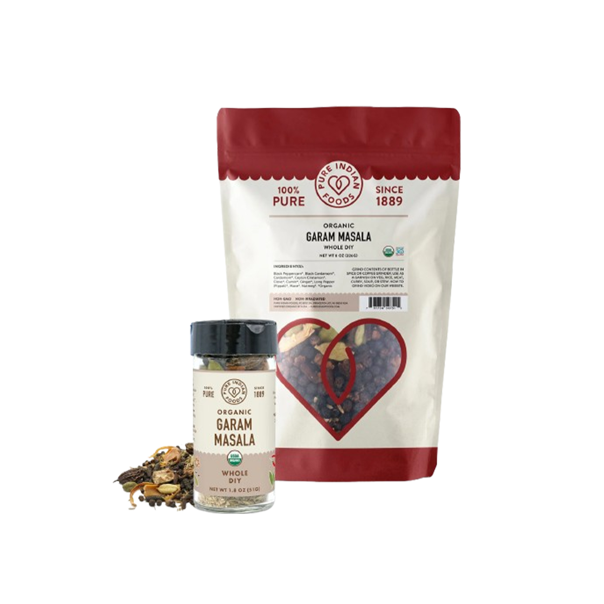 Pure Indian Foods Garam Masala DIY - Exotic Whole Spices, Certified Organic - Whole Seasoning Blend Resealable Bag - Case of 12 - 8 oz
