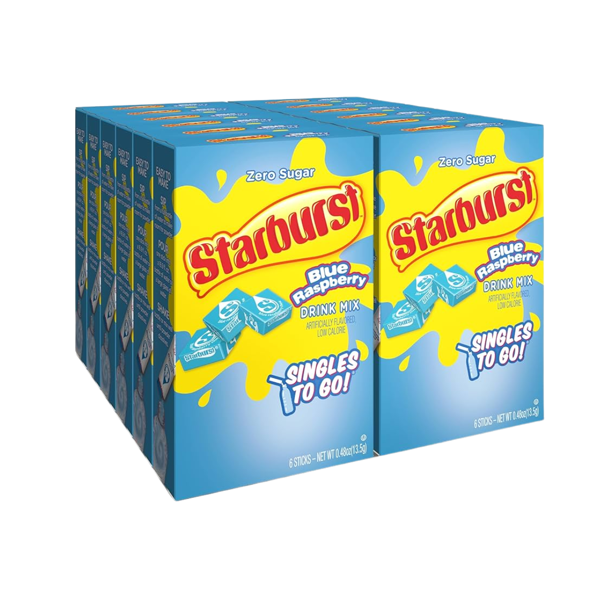 Starburst Singles To Go Powdered Drink Mix, Blue Raspberry, 6 Count (Pack of 12) - 72 Total Servings), Sugar-Free Drink Powder