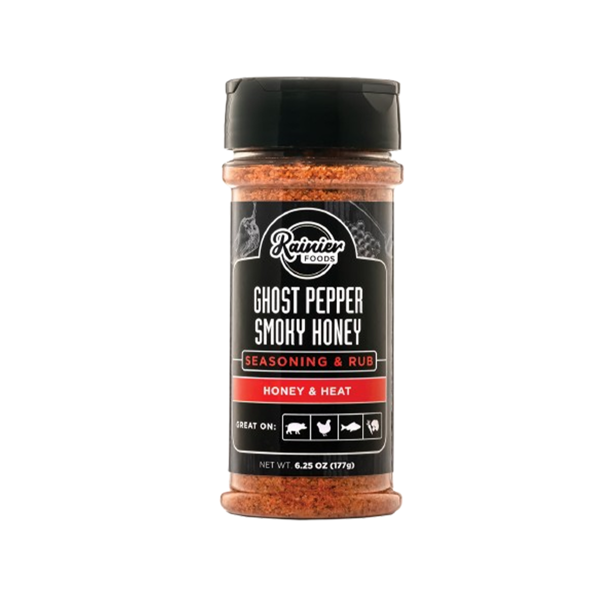 Rainier Foods Premium Seasonings Ghost Pepper Smoky Honey Rub - Case of 6 - 6.25 oz