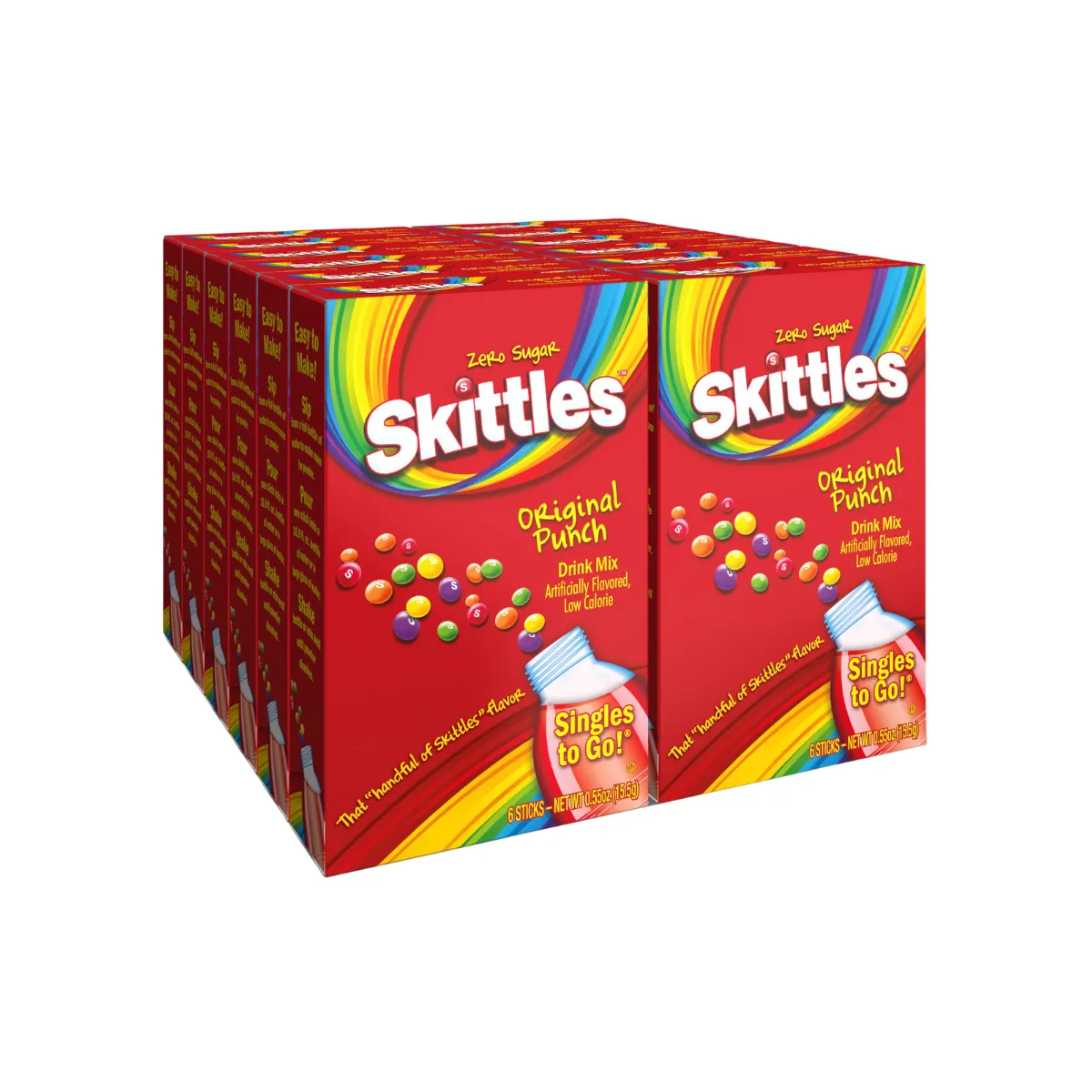 Skittles Singles to Go Original Punch, Powdered Drink Mix, Zero Sugar, Low Calorie, Includes 12 boxes, 6 Servings per Box, 72 Total Servings,6 Count (Pack of 12)
