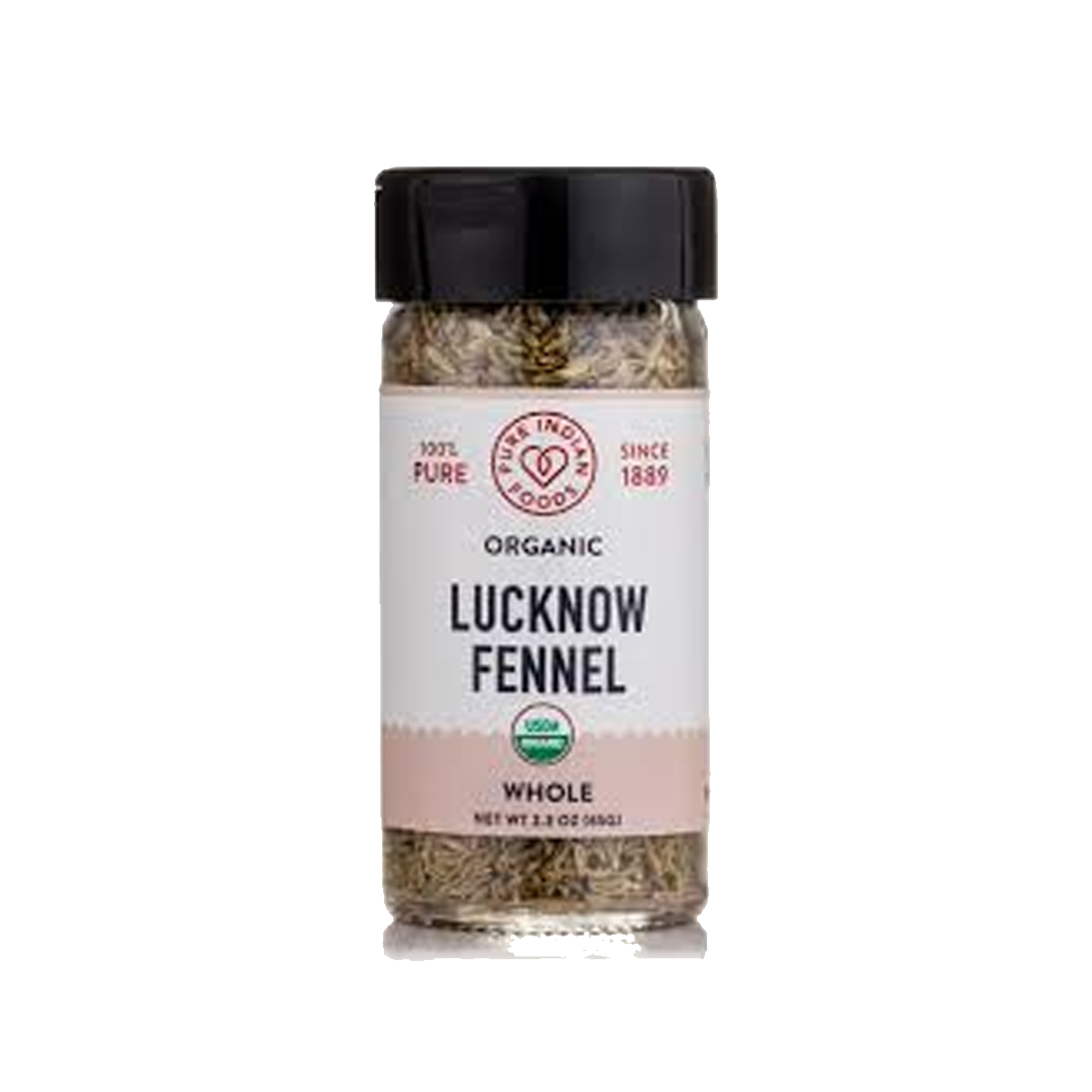 Pure Indian Foods Lucknow Fennel Seed, Certified Organic - Whole Seasoning Blend Glass Jar - Case of 12 - 2.15 oz
