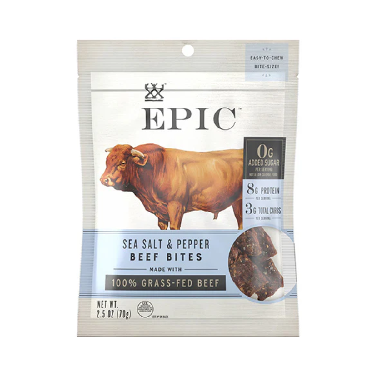 Epic International, Sea Salt & Pepper Beef Bites, Case Of 8, 2.5 oz