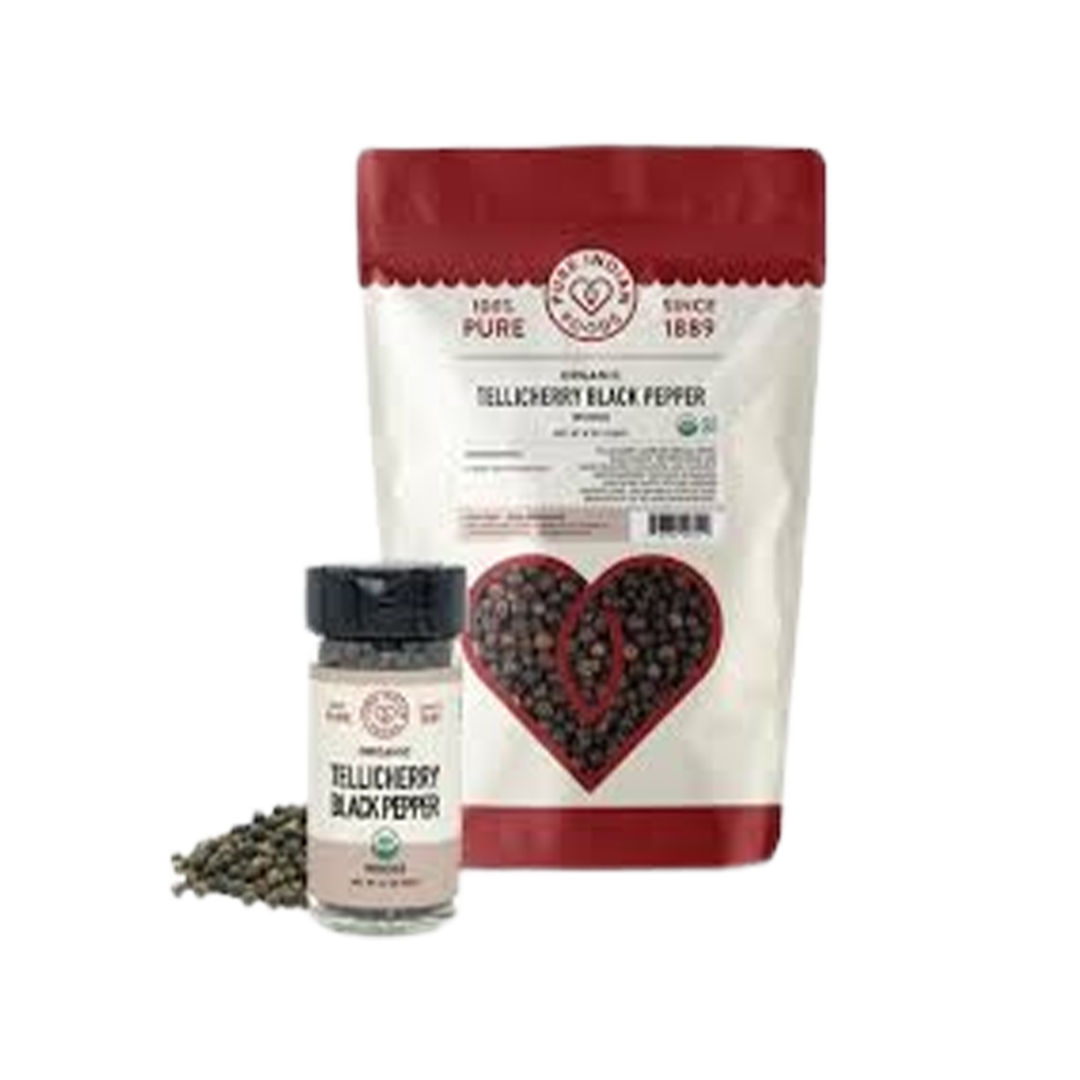 Pure Indian Foods Tellicherry Special Extra Bold Peppercorns, Certified Organic - Whole Seasoning Blend Glass Jar - Case of 12 - 2.3 oz