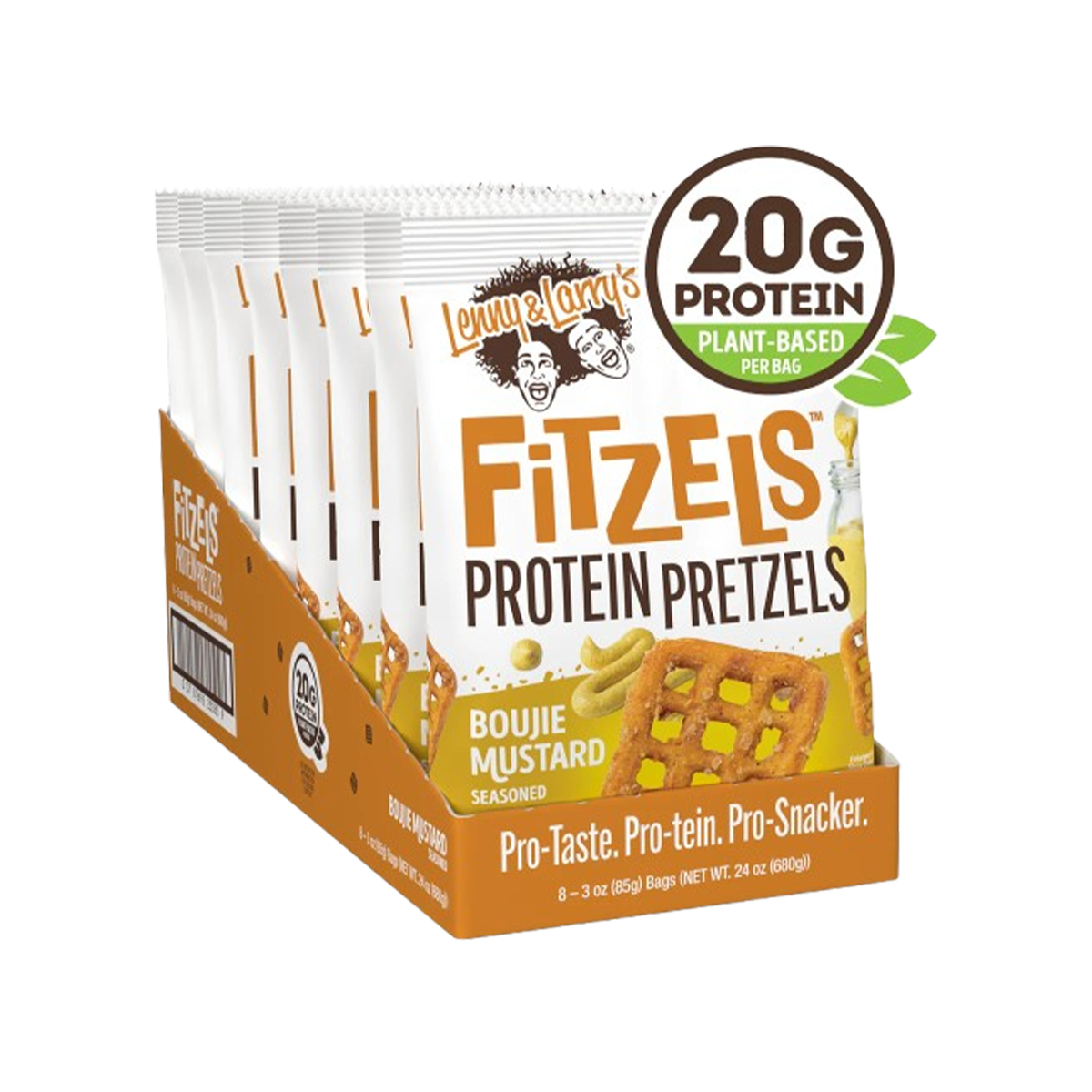 Lenny & Larry's, Fitzels Boujee Mustard Seasoned Protein Pretzels, Case Of 8, 3 oz