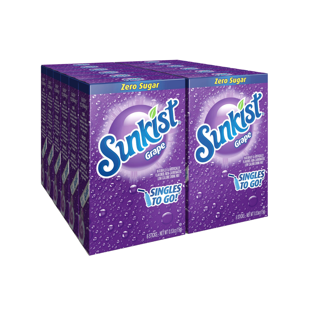 Sunkist Soda Singles To Go Drink Mix, Grape, 12 Boxes with 6 Packets Each